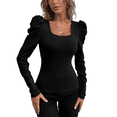 thumbnail image 1 of Camisa con mangas abullonadas y escote cuadrado, top de punto, 1 of 6