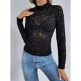 thumbnail image 3 of Womens Mesh Long Sleeve Tops Mock Neck Going Out See Through Shirts Sheer Blouses Clubwear Black M, 3 of 7