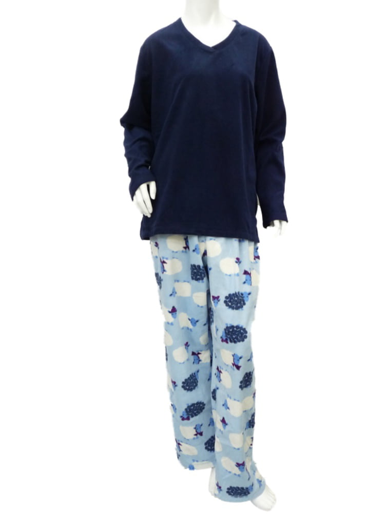 New Soft Sensations Womens 2 Piece Fleece Pajamas   V-Neck 