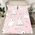 thumbnail image 2 of jejeloiu Cute Animal Rabbit Queen Sheet Sets,Kawaii Loves Birds Flat Sheet,White Pink Queen Fitted Sheet For Girl,Microfiber Bedroom Decor,4pcs, 2 of 7