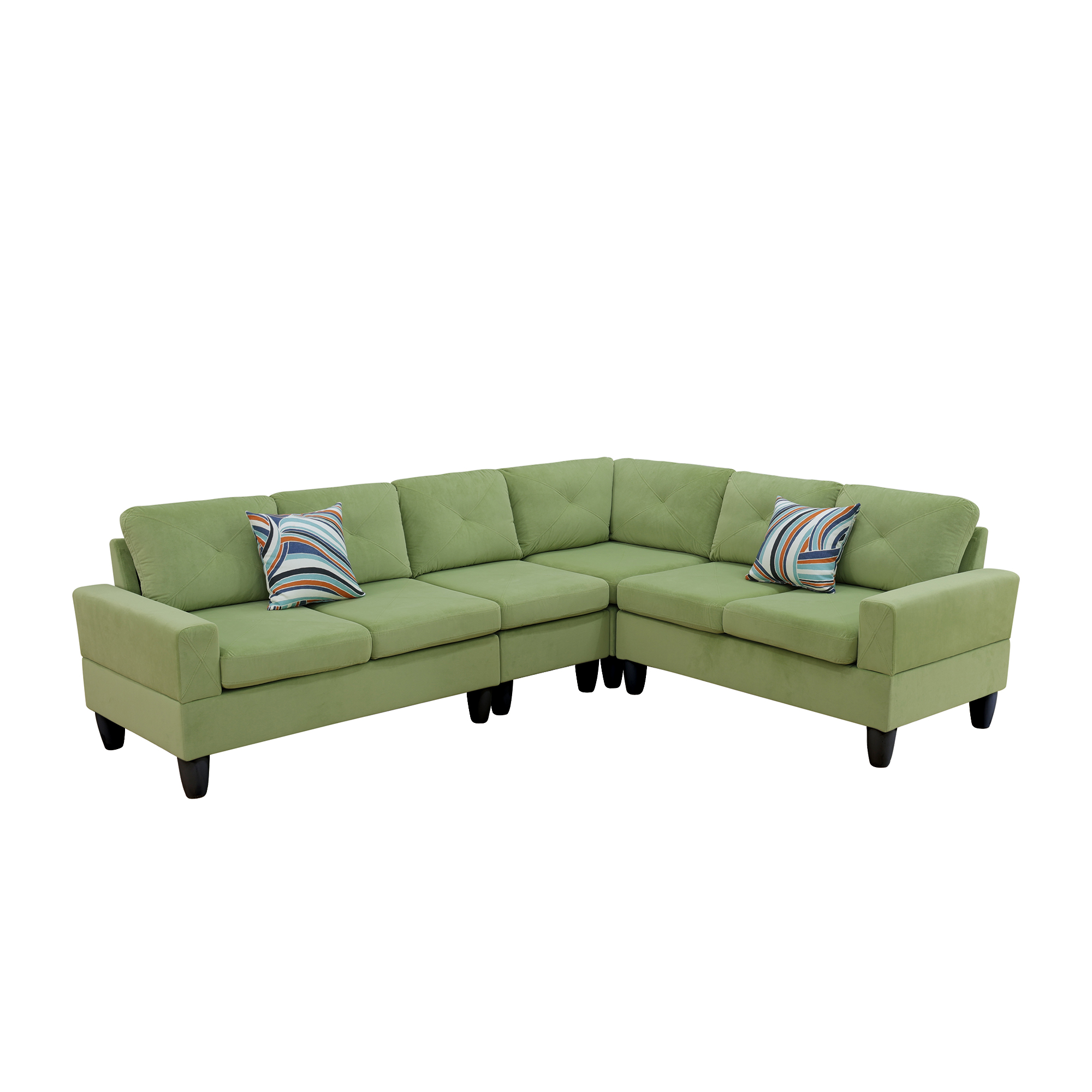 MAYEERTY 95.5" L-Shaped Sectional Sofa, Flannel Modular Couch Sofa Set without Ottoman, Apple-Green (Right)