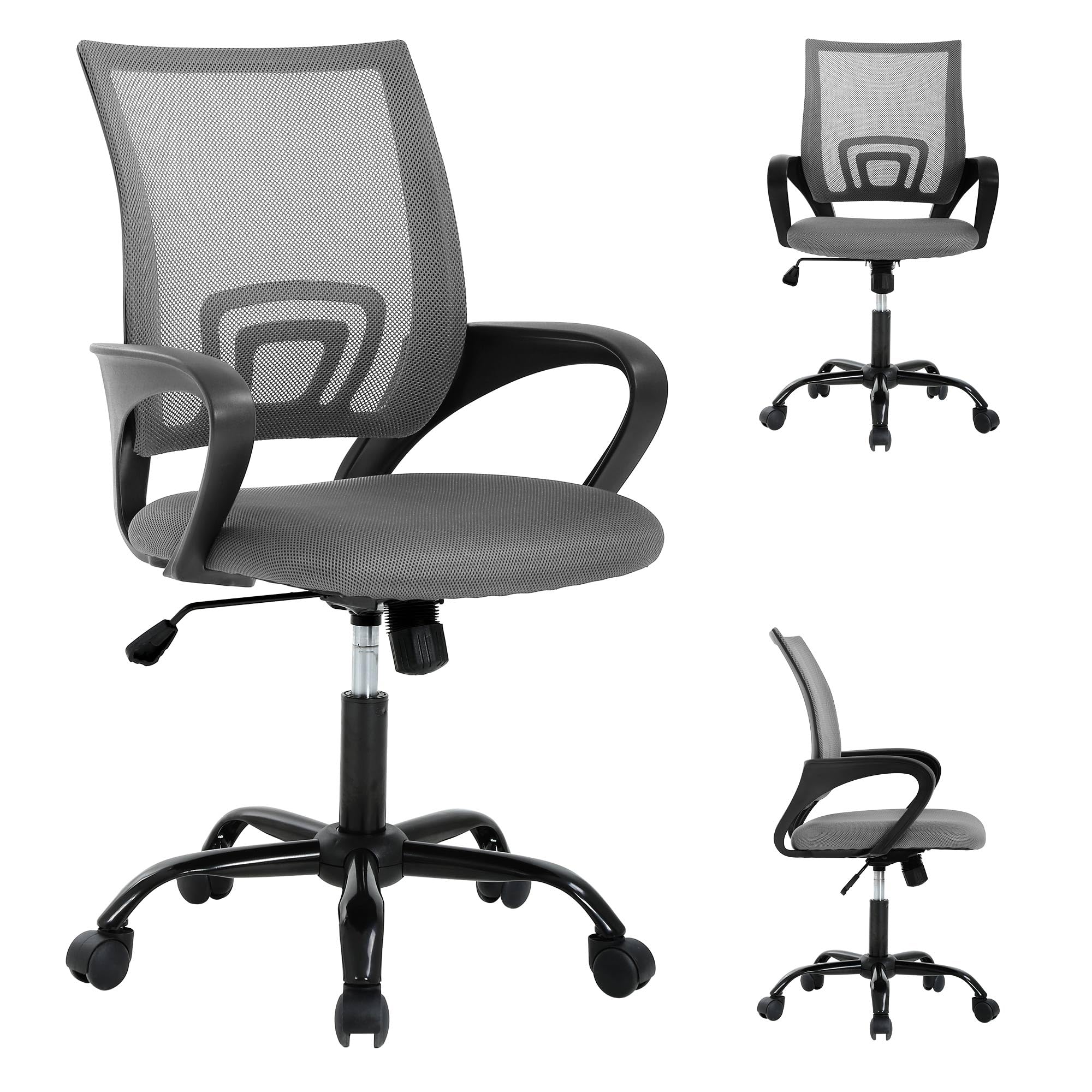 CL.HPAHKL Ergonomic Office Chair Set of 2, Mesh Computer Desk Chair with Mid-Back Support & Armrests, Adjustable Height Swivel Task Chair for Home Office, Study, Gaming, Gray