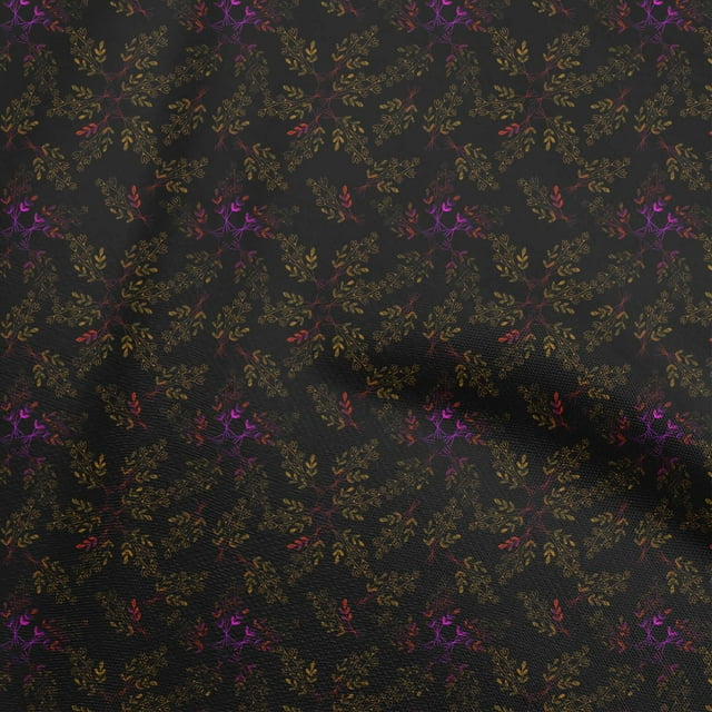 oneOone Polyester Spandex Black Fabric Leaves Sewing Craft Projects Fabric Prints By Yard 56 Inch Wide