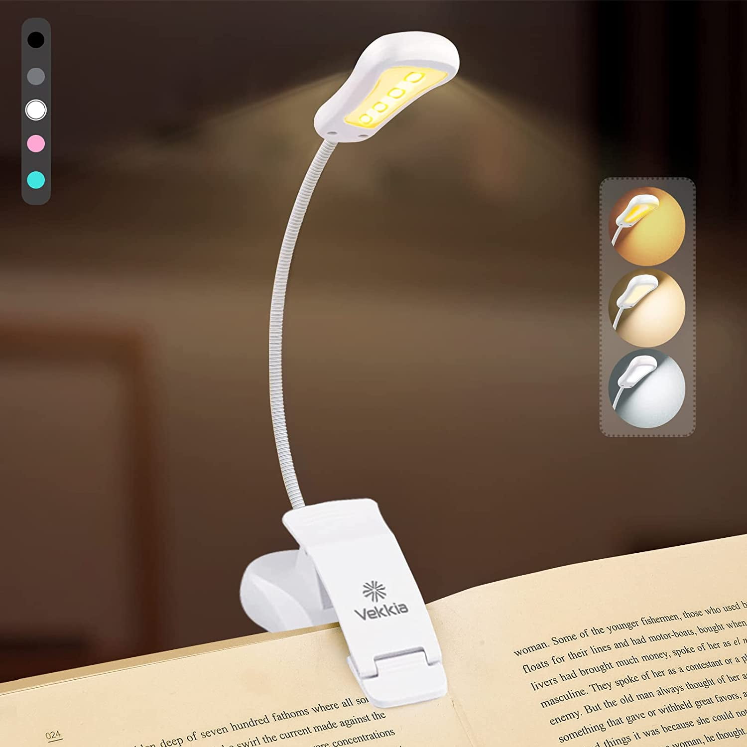 Vekkia/LuminoLite Rechargeable Book Light 3 Colortemperature × 3