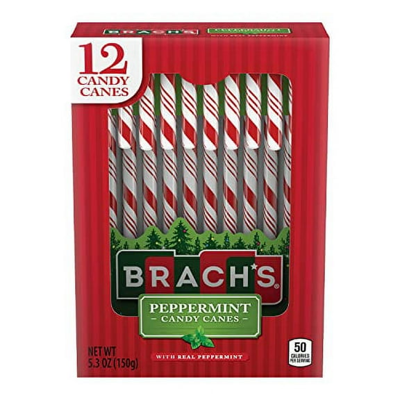 Brach's Red & White Mint Canes, Christmas Candy, Stocking Stuffers for Kids, Holiday Classic, 12ct, 5.3 oz Box