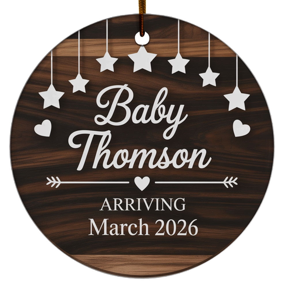 Baby Arriving 2026 Christmas Ornament, Bump's First Christmas, Custom Name Text & Year, Circle Christmas Ornament