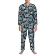thumbnail image 3 of Susaid Blue Excavator Print Men's Long Sleeve Pajama Set, Two-Piece Button-Down Loungewear PJs Set, Comfortable Sleepwear for Relaxation-, 3 of 7