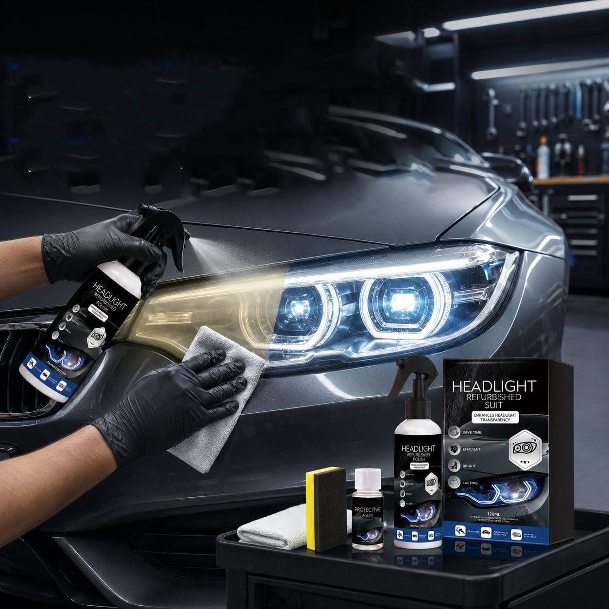 ClearDrive Headlight Restoration Kit – Advanced Remover for Yellowing & Oxidation, Restores Clarity with Ceramic Coating Protection, Universal Fit for Cars, Trucks, SUVs, and Motorcycles