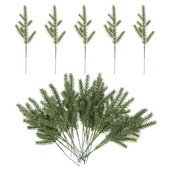 6.7" Artificial Pine Branches Faux Fake Pine Leaves Sprigs for Christmas Home Decor, Green 60Pcs