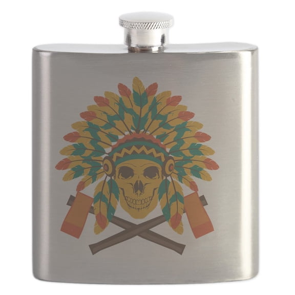 CafePress - Native Skull Headdress - Stainless Steel Flask, 6oz Drinking Flask