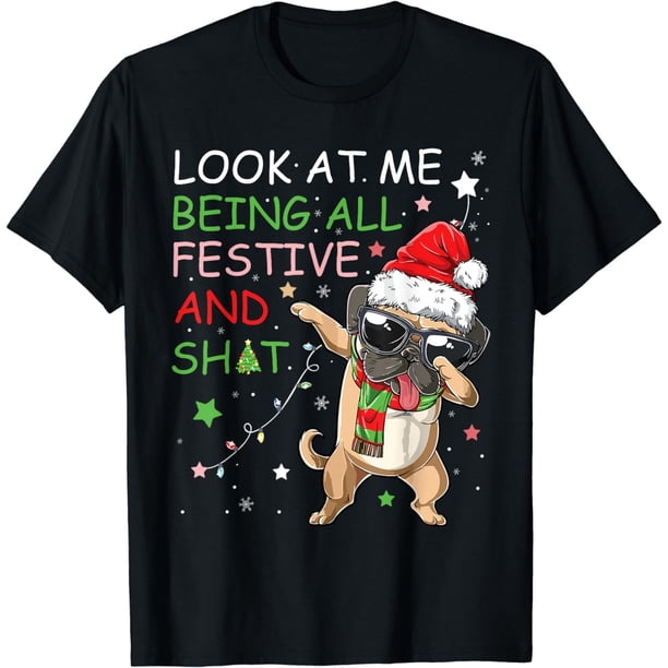 Look at Me Being All Festive Puppy Dog bailando con anteojos. playera 100% algodón para hombre y mujer, unisex