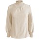 thumbnail image 3 of MHFRRA Camiseta de Manga Larga para Mujer, Elegante Blusa de Jacquard con Cuello Redondo y detalle de Volantes, Cómoda Blusa Informal para Uso Diario. Beige, 3 of 3