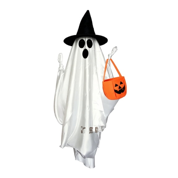 Hanging Swinging Ghost Halloween Decor - Outdoor Halloween Decorations with Ghost on A Swing for Outside Garden Yard Porch Tree, Large Spooky Cute Ghosts with String Lights for Indoor Party