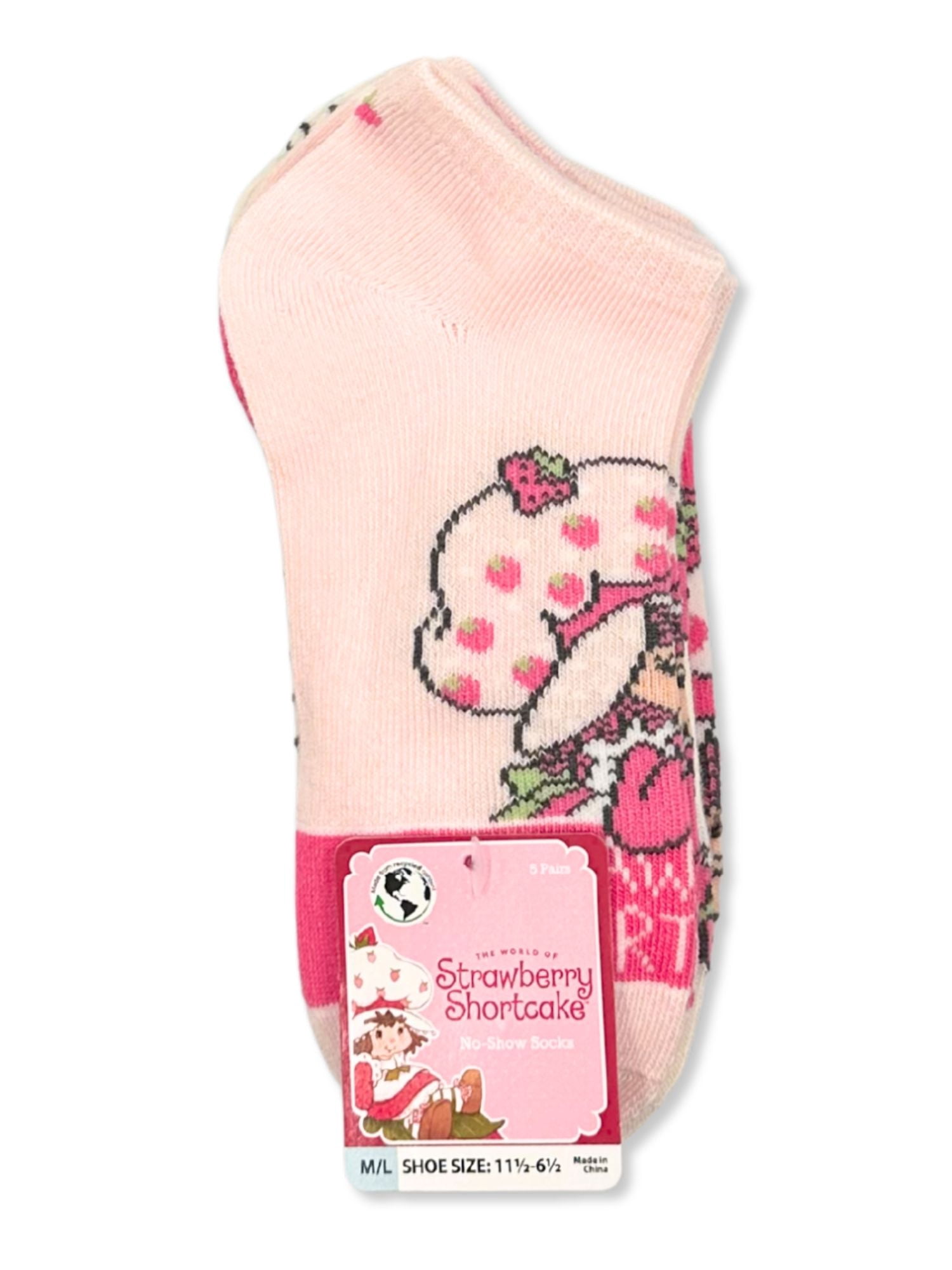 Strawberry Shortcake Girls No-Show Socks, 5-Pack, Sizes S/M-M/L