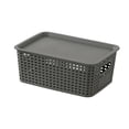 thumbnail image 2 of Plastic Hollow Woven Storage Basket Stackable Desktop Organizer Bin for Books Stationery Cosmetics and Household Items, Gray, 2 of 5