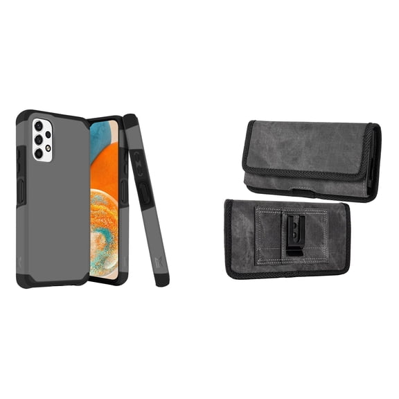 MK Armor Case for Samsung Galaxy A23 5G and Belt Holster Pouch (Gray/Grey)