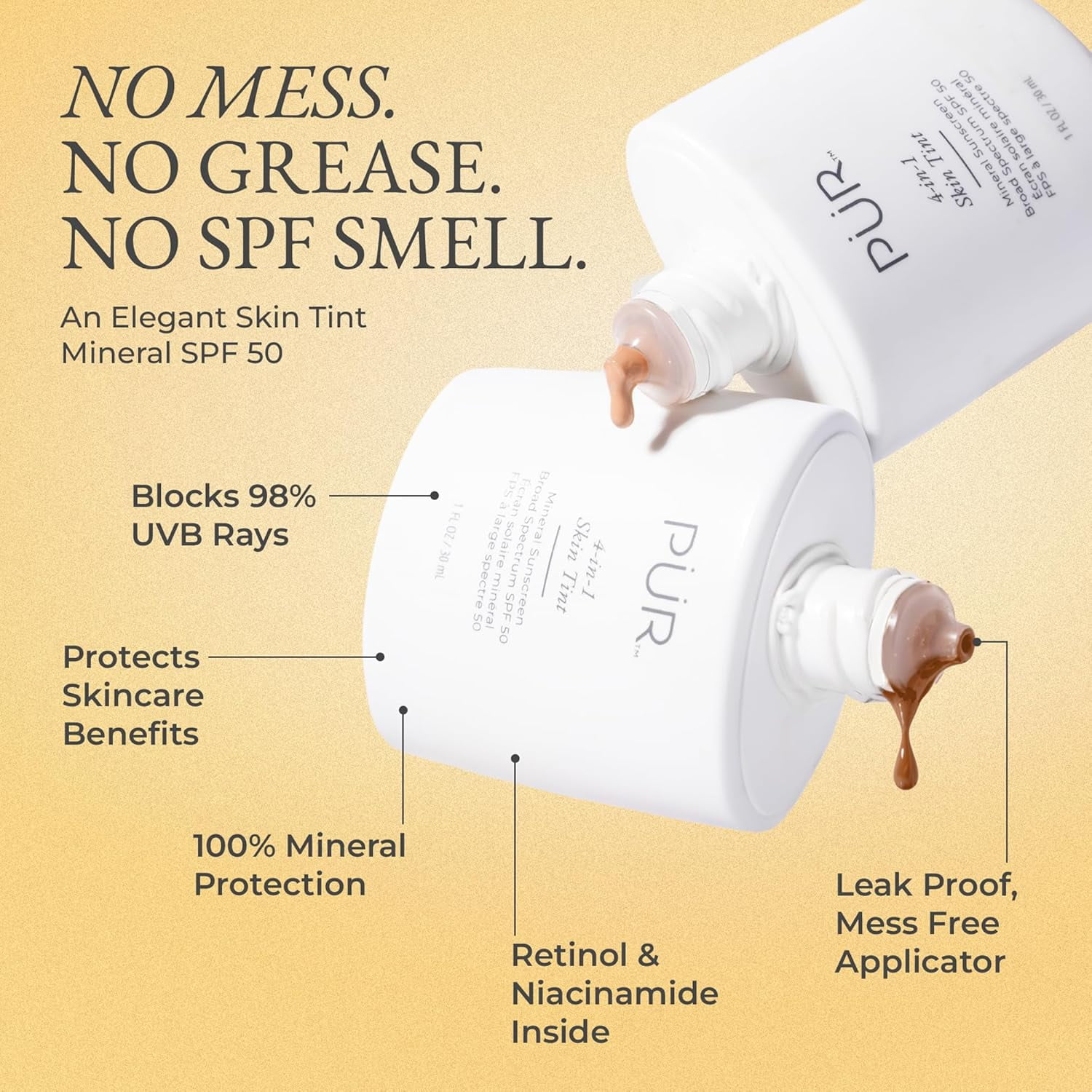 PÜR Tinted Sunscreen for Face, 4-in-1 Skin Tint - Broad Spectrum Mineral Sunscreen, SPF 50 - Tinted Facial Moisturizer, Primer & Foundation for Sun Protection - Lightweight, Buildable Coverage