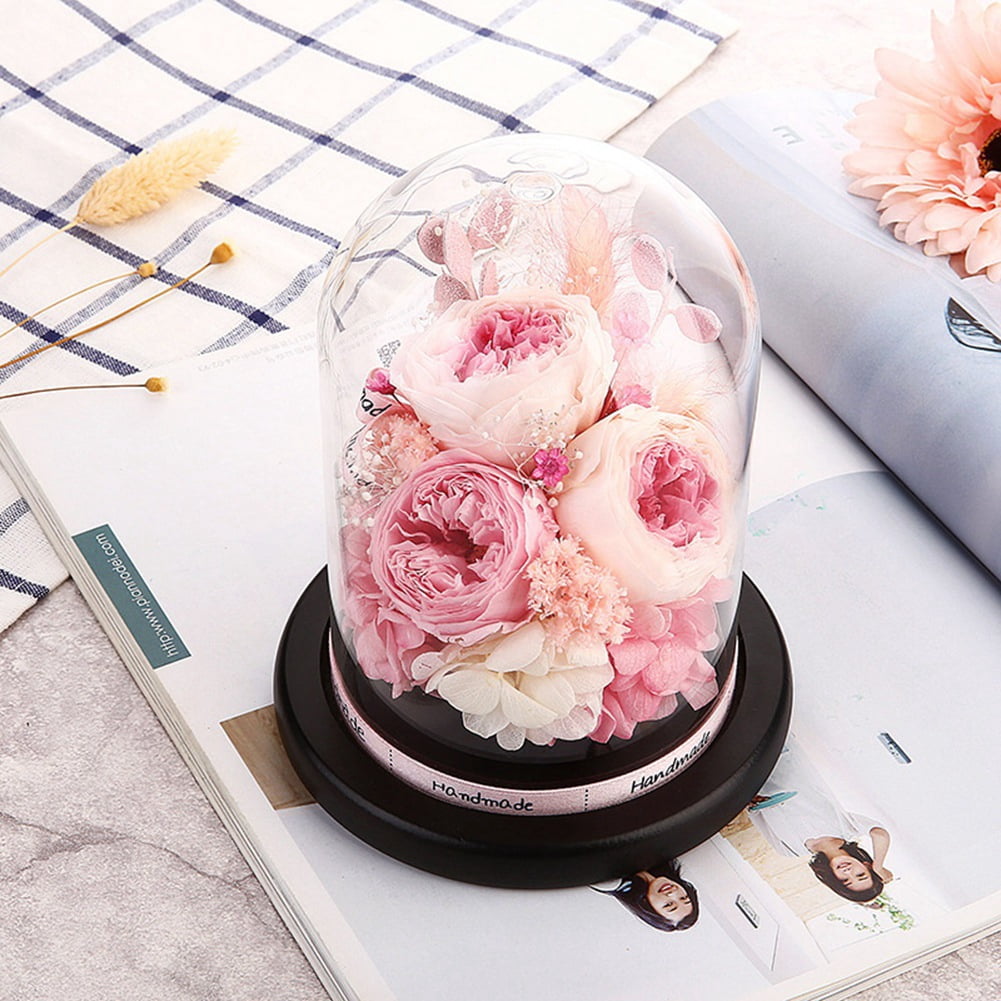 Valentines Day Gift for Girlfriend Eternal Flower in Glass Cover Mother'S Day Home Decor LED-Light Dried Flowers Roses B
