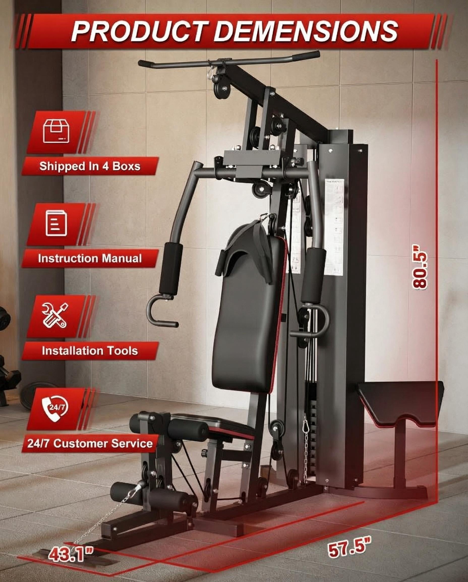 GARVEE Home Gym Station,Multifunctional Full Body Workout Machine with 150LBS Weight Stack,Preacher Curl Pad,Leg Developer for Strength Training,Black