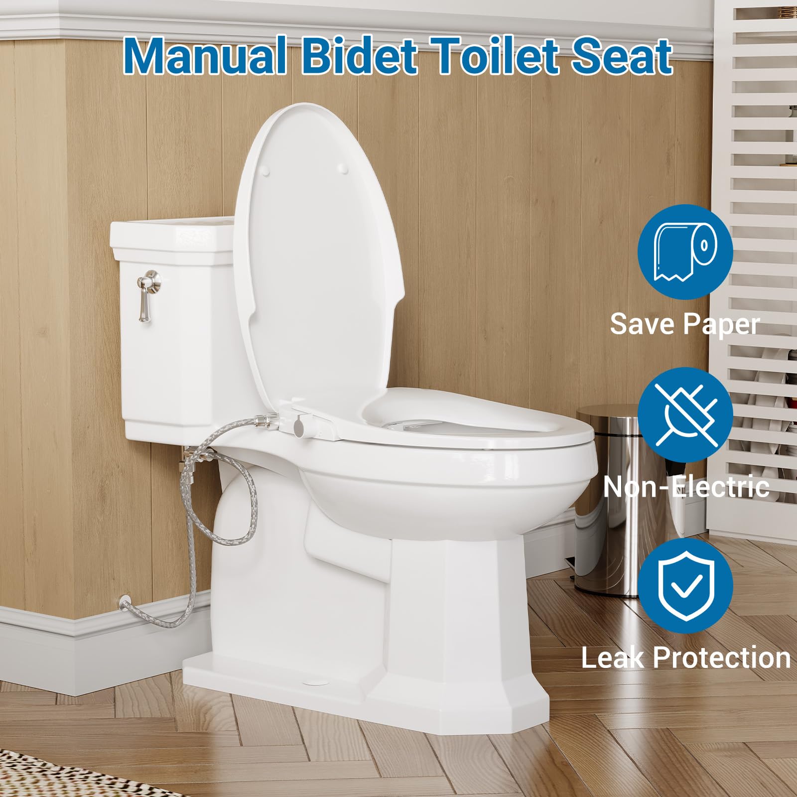 Non-Electric Elongated Bidet Toilet Seat with Self-Cleaning Dual Nozzles, Soft-Close Quiet Lid, Adjustable Water Spray, Easy Installation, White Finish for Comfort