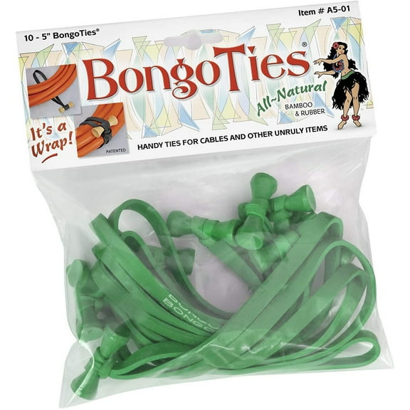 BongoTies All-Natural Reusable Cable Tie Wraps 10-Pack - Green