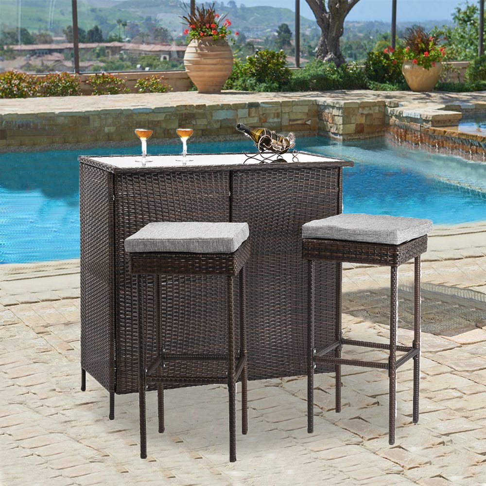 Outdoor Furniture Bistro Patio Sets, 3 Piece Rattan Wicker Bistro Patio