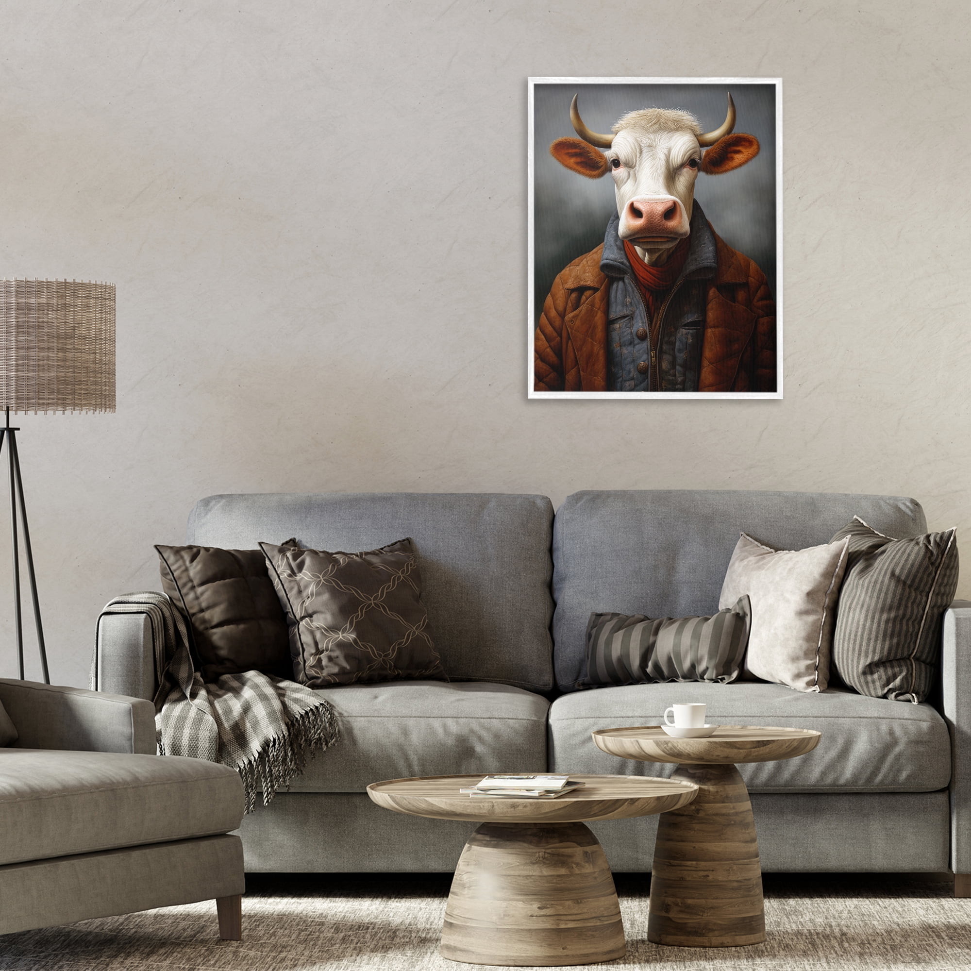 Stupell Industries Chianina Style Cow White Framed Giclee Art, design by Ray Powers