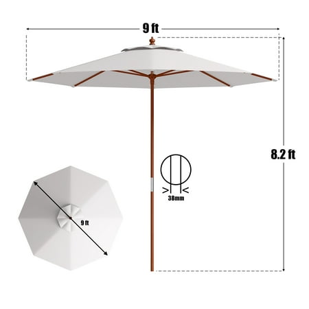 Adjustable 9 Wooden Patio Umbrella Wood Pole Outdoor Garden Sun Shade Walmart Canada