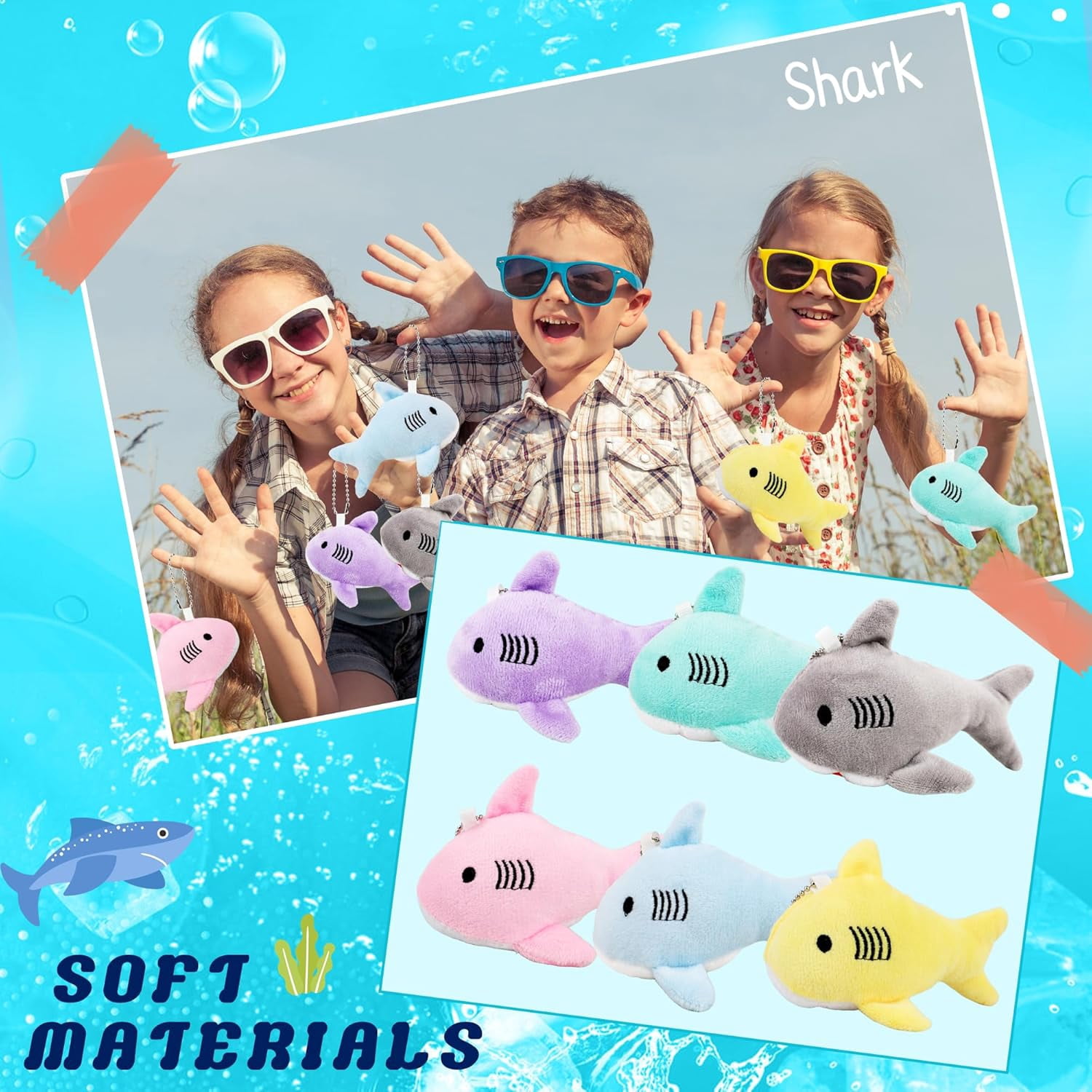 30-Pack Mini Shark Plush Toys - 4.7" Soft Sea Animal Keychains for Party Favors, Goodie Bag Fillers, and Classroom Prizes