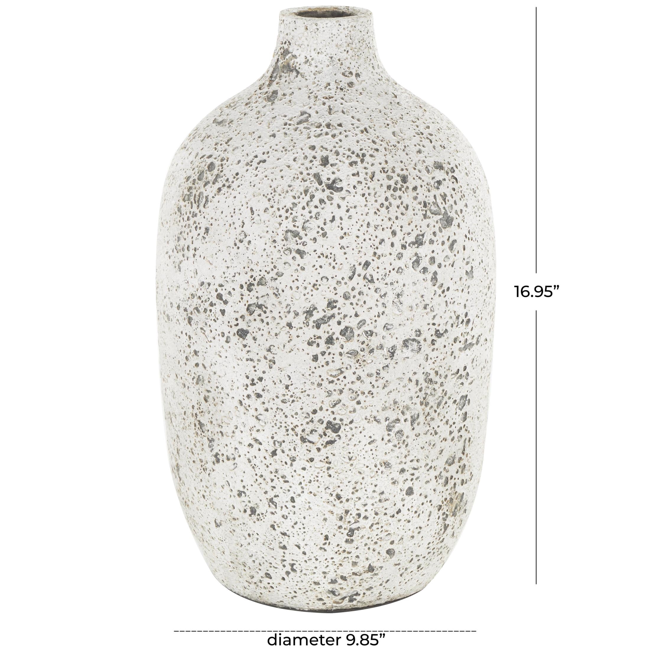 DecMode 17" Antique Style Textured White Ceramic Vase