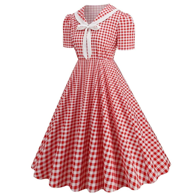 Vintage Rockabilly Dress for Women 1950s 1960s Plaid Dress Casual