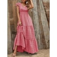 thumbnail image 2 of Women'S 2025 Summer Dress V-Neck Cap Sleeve High Waist Floral Tiered Ruffle A Line Long Maxi Dresses Red S, 2 of 6