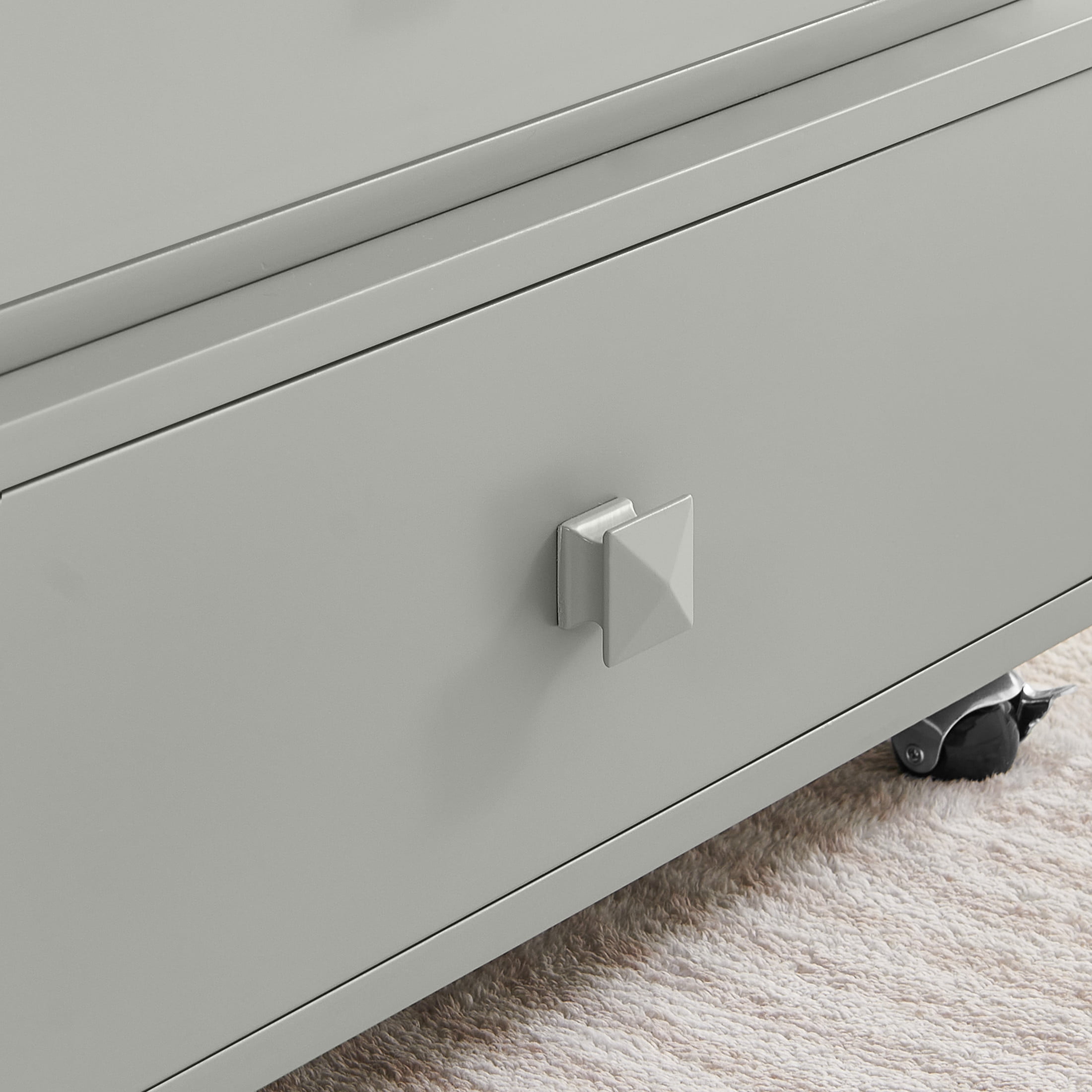 Noble House Arlais Adjustable Height Rolling End Table, High Gloss Lift Top Side Table with Charging Station, Gray