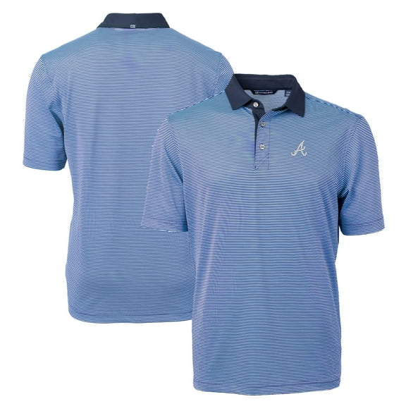 Men's Cutter & Buck Light Blue/Navy Atlanta Braves Virtue Eco Pique Micro Stripe Recycled Big & Tall Polo