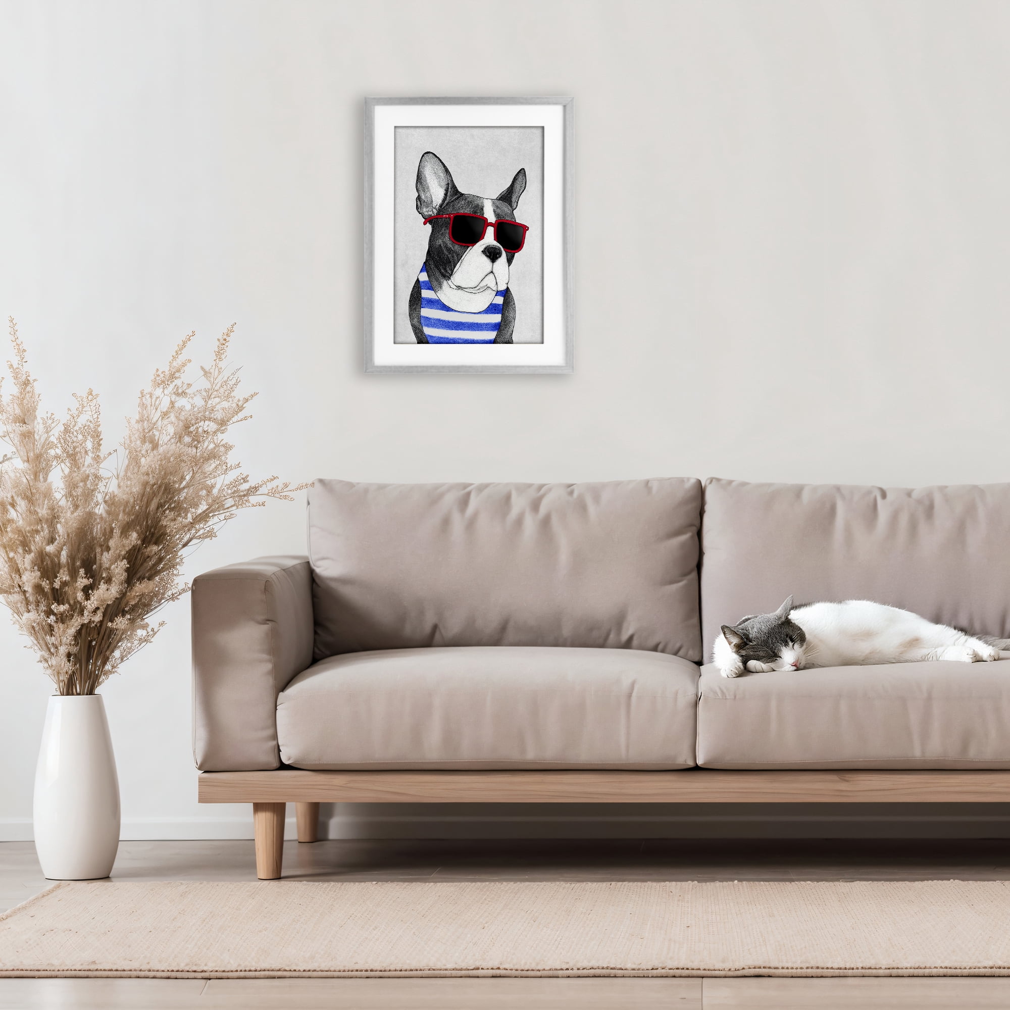 Stupell Industries Frenchie Summer Style Gray Framed Print Under Glass, design by Barruff
