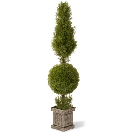 Christmas Topiary Tree - National Tree Juniper Cone and Ball Topiary with Square Pot, 60