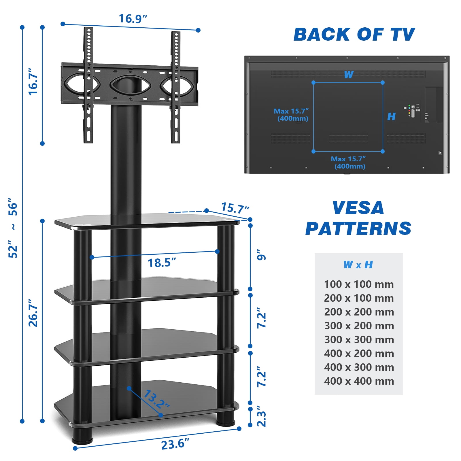 TAVR Furniture Modern Metal Corner TV Stand 4 Shelf Console for 55 inch TVs, Black