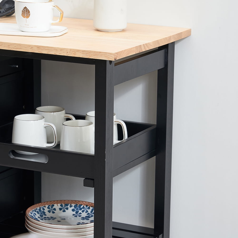 Kadyn Kitchen Island Cart, Moveable Kitchen Cart with Three Drawers and Three Layers Black Handle, Rolling Bar Cart for Home, Black Kadyn Kitchen Island Cart, Moveable Kitchen Cart with Three Drawers and Three Layers Black Handle, Rolling Bar Cart for Home, Black