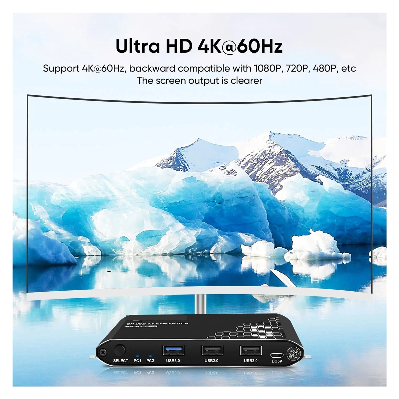 KVM Switch, 2 Ports, 4K@60Hz Resolution, Enabling Two Computers to Share One or Dual Monitors, HDCP 2.2 & USB Cables Provided