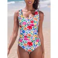 thumbnail image 3 of Charmo Scalloped One-Piece Tummy Control Swimsuits for Women Button-Down Bathing Suit, 3 of 6