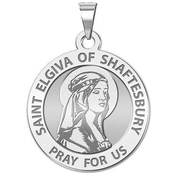 Saint Elgiva of Shaftesbury Round Religious Medal - 2/3 Inch Size of Dime, Sterling Silver