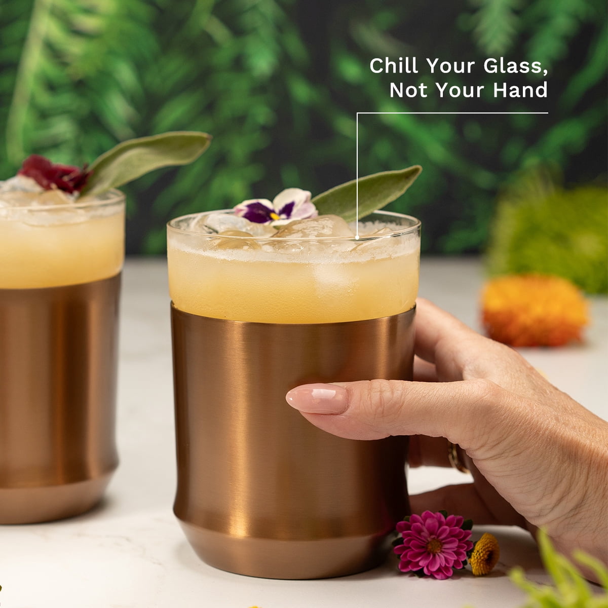Elevated Craft Hybrid Rocks Glass Premium Vacuum Insulated Steel Base with Removable Insert - 12oz Cocktail Glass, Double Old Fashioned Lowball for Margaritas, Bourbon, Whiskey - Copper