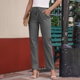 thumbnail image 2 of Laqbezok Women's Cotton Linen Pants, High Waist Drawstring Casual Loose Trousers with Pockets for Summer Beach Travel Vacation, 2 of 7