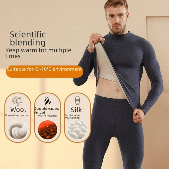 Men's winter silk wool fleece-lined thick thermal underwear suit double-sided brushed cold-proof heating autumn clothes long pants