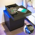 thumbnail image 3 of oneinmil Nightstand with Charging Station and LED Lights, Night Stand with Sliding Top Storage, Bedside Table with Drawer, Modern End Side Table for Bedroom, Black, 3 of 7