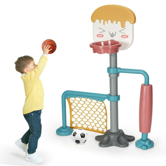 Spaco 3-in-1 Height Adjustable Basketball Stand Set with Soccer and Roller, Basketball Hoop for Kids Indoor Outdoor Sports