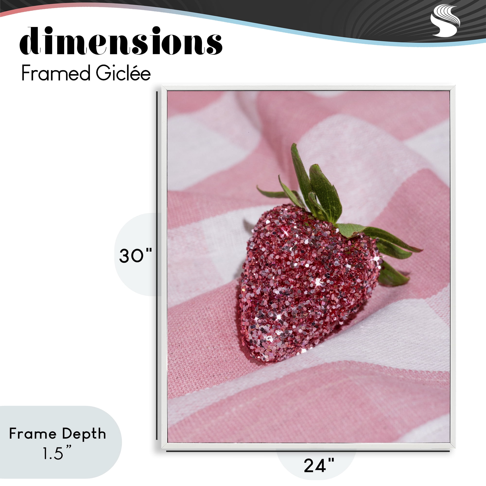 Stupell Industries Glimmer Strawberry on Pink White Framed Giclee Art, design by LISH Creative