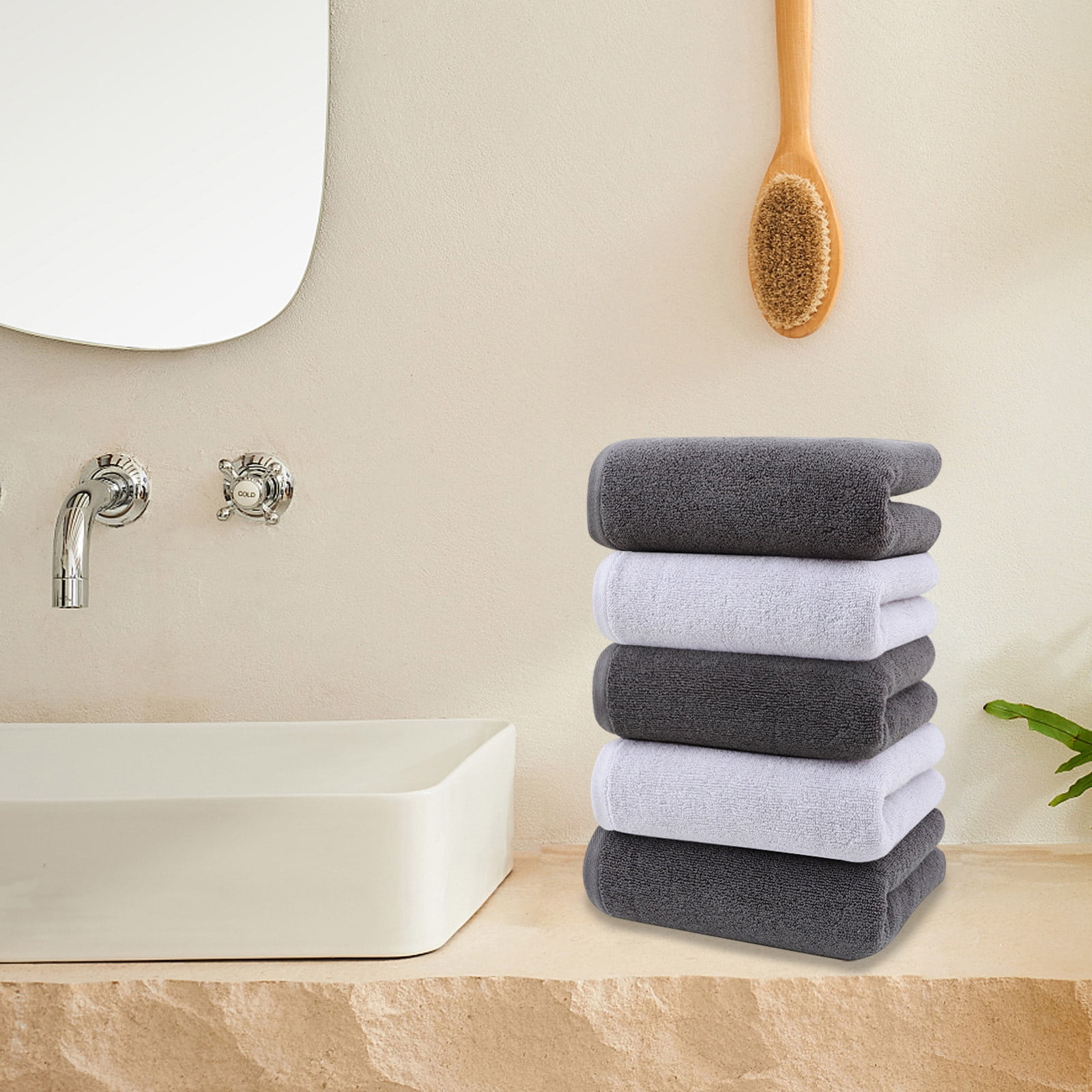 TTJ 5-Pack Plush Cotton Face Towel Set Soft Absorbent Washcloths Durable Quick Dry Hotel Quality Home Spa Essentials Multiuse Wash Towels For Personal Care