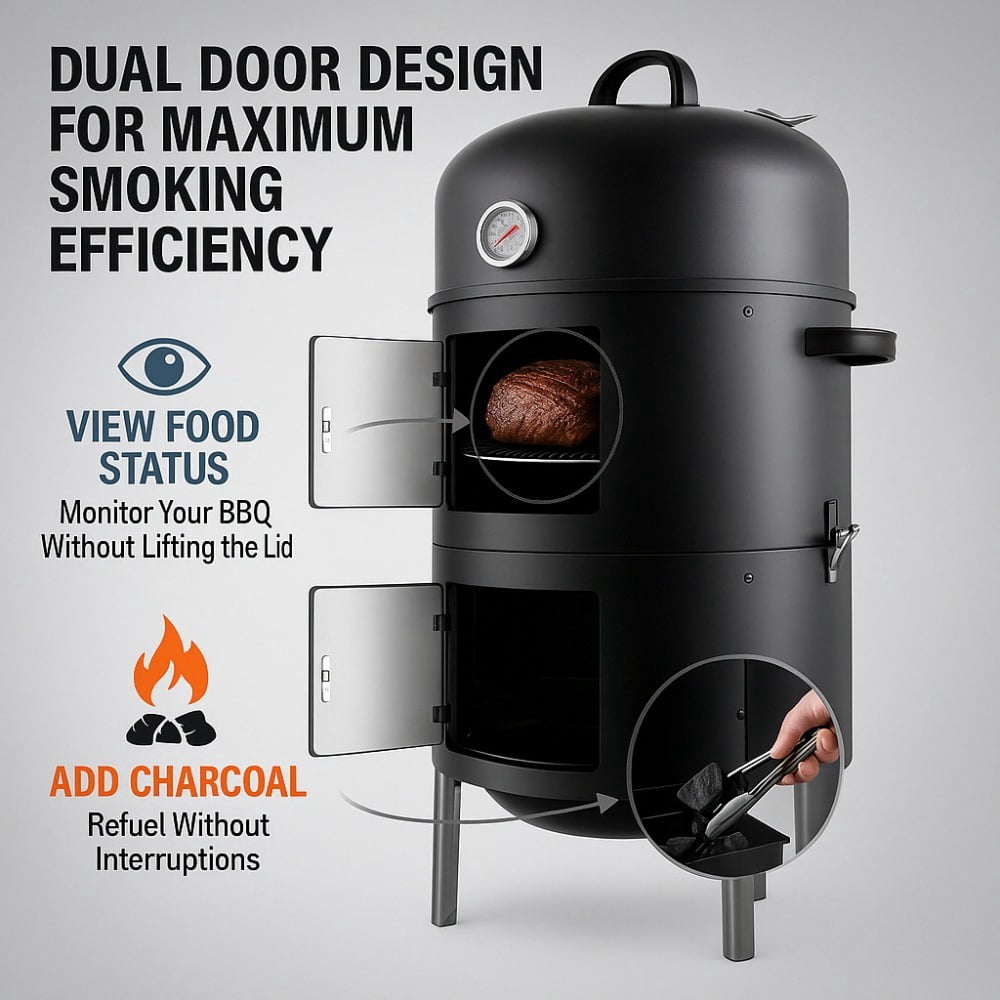 laraVist 3-in-1 Charcoal Smoker Grill with 453 sq. in. Cooking Space & Thermometer