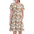 thumbnail image 1 of Bixox Robe d'Été à Manches Courtes pour Femmes Robe Ample Longueur Genou avec Poches-Chat Dessin Animé, 1 of 7
